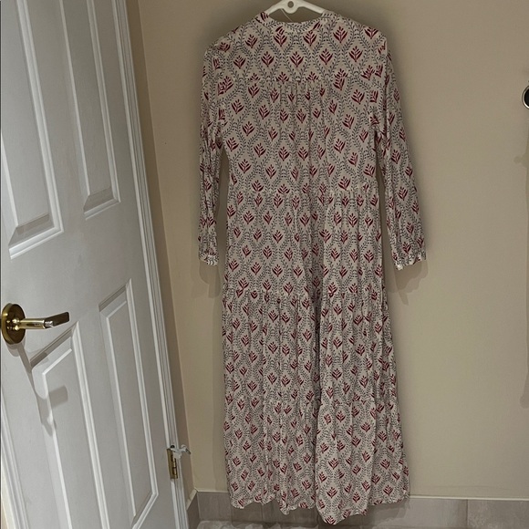 Zara 100% Cotton Red and White Patterned Long Sleeve Dress. Size US S - Picture 4 of 5